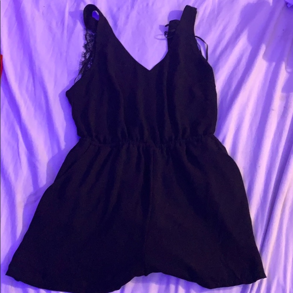 Black lace romper shorts